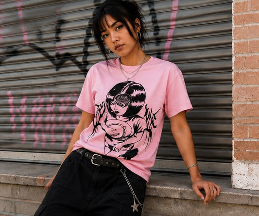 Uzumaki Inspired Horror Manga T-Shirt | Pink Anime Graphic Tee