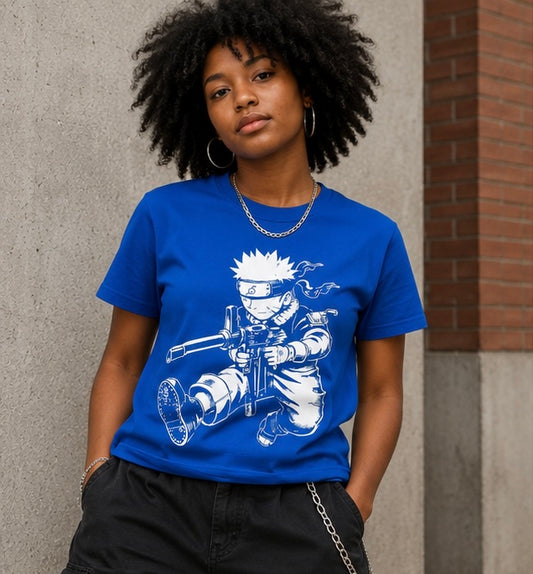 Royal Blue Anime Graphic Tee | Ninja Manga Streetwear T-Shirt