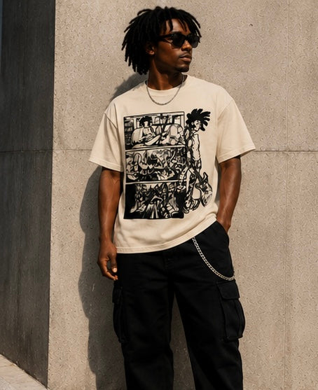 Punk Comic Graphic T-Shirt | Black & White Anime Streetwear Tee