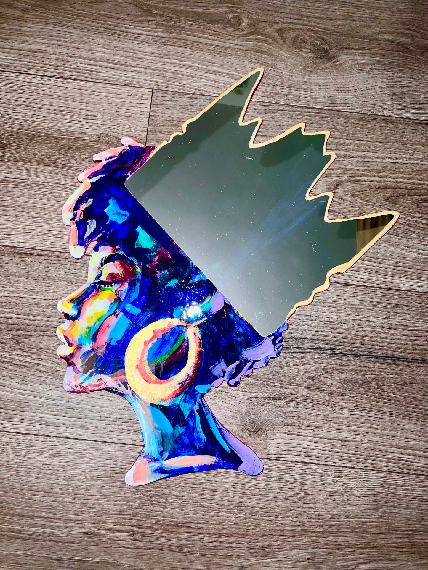 CROWNED — 16” × 18” Original Mixed Media Mirror Art